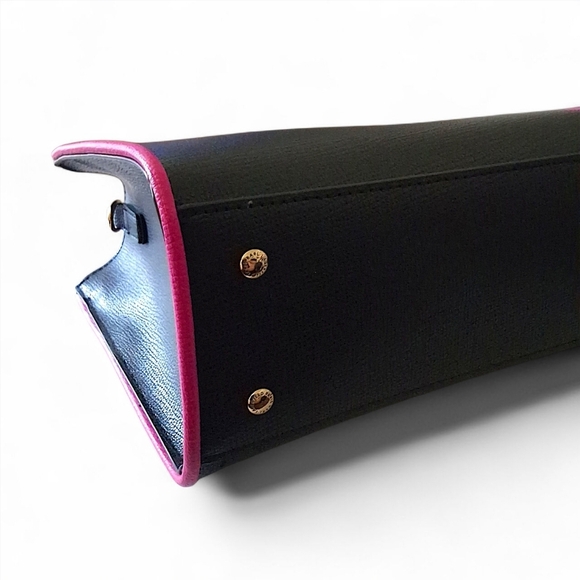 Karl Lagerfeld Paris Signature Hearts Satchel Crossbody – Black/Fuchsia - Picture 7 of 15